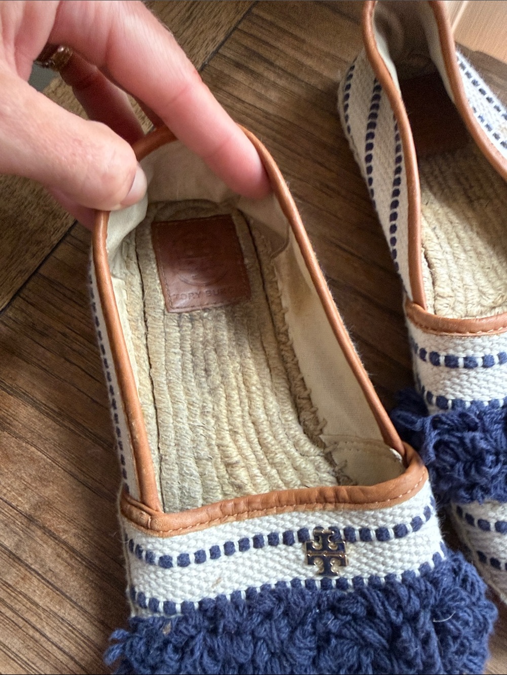 Tory Burch Navy & Cream Striped Espadrille Flats - Picture 3 of 7